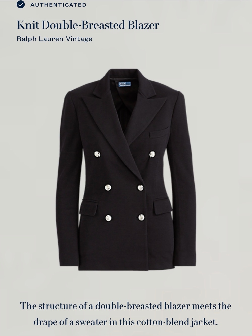 Polo Ralph Lauren Knit Double Breasted Blazer Jacket Black Silver Crest Size 16 - Picture 3 of 12